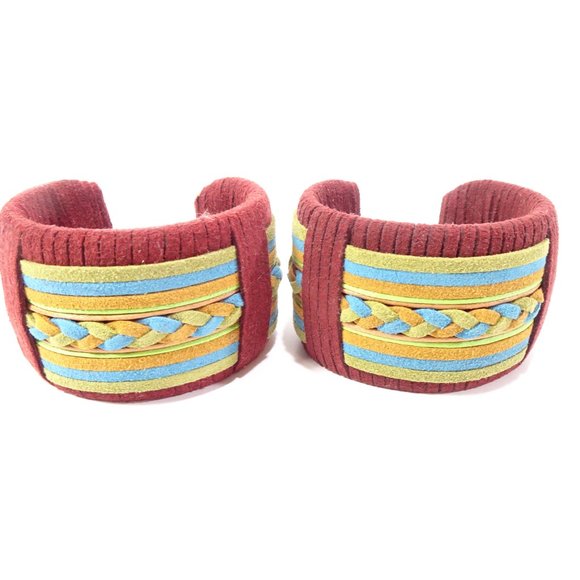 DANNIJO Tasha Suede Braided Wide Cuff Bracelet NWOT $325 Burg Blue Green - Picture 2 of 10
